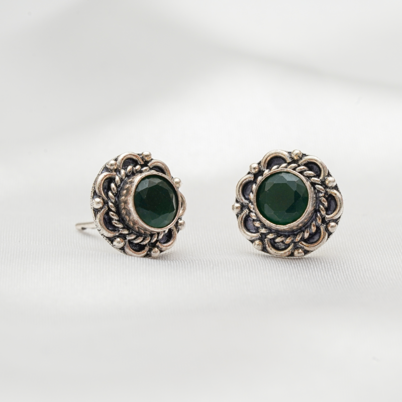 Vintage Green Onyx Silver Studs (925 Silver)