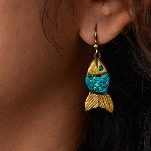 Handcrafted Blue Fish Terracotta Necklace Set
