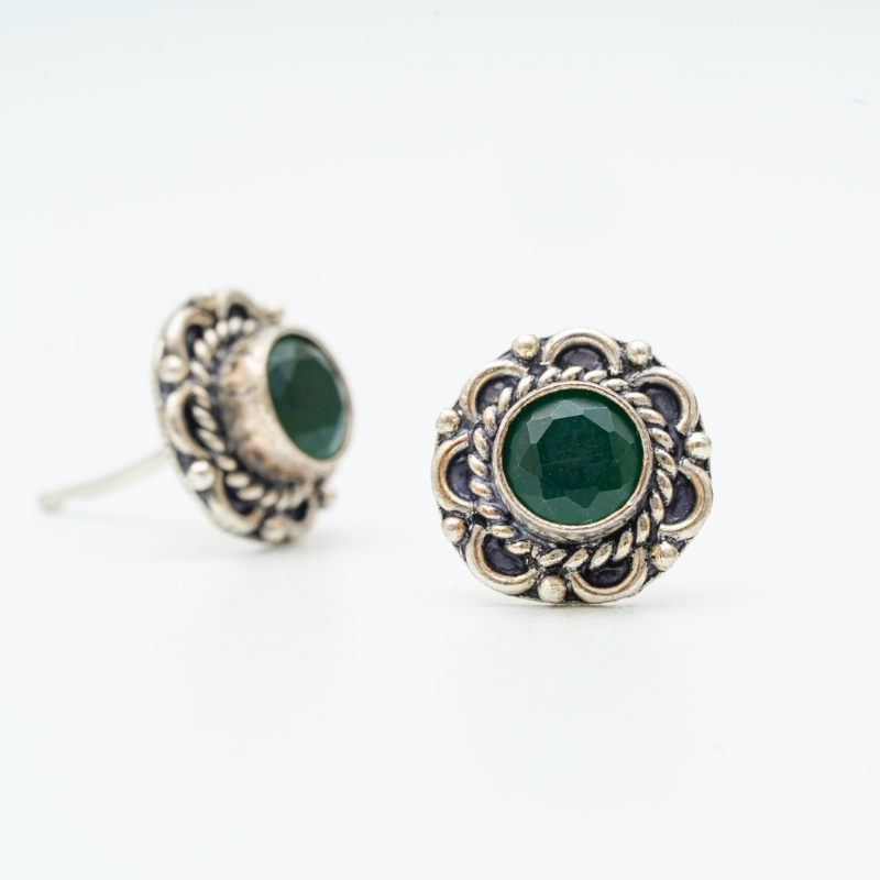 Vintage Green Onyx Silver Studs (925 Silver)