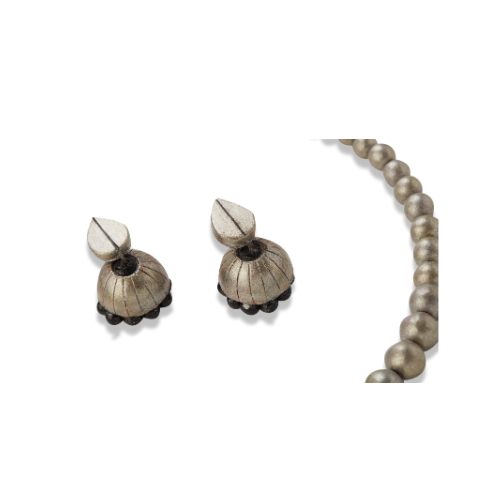 Silver Whisper – Handcrafted Bead & Jhumka Terracotta Set