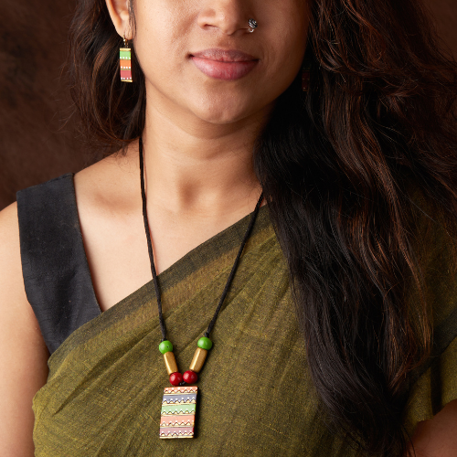 Ira Leher – Multicolor Boho Terracotta Necklace & Earrings Set