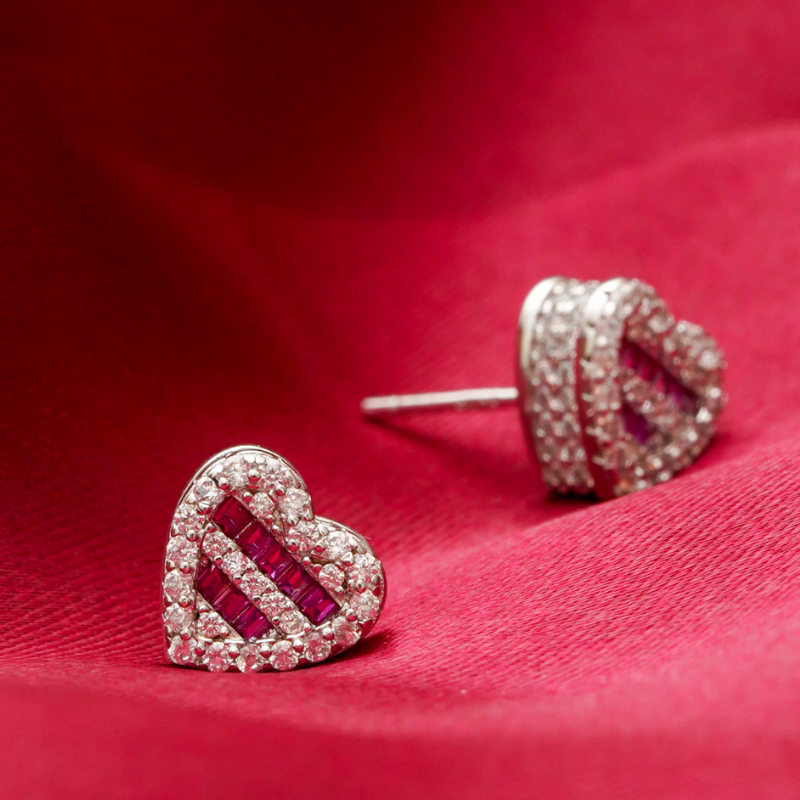 925 Silver Ruby Heart Stud Earrings