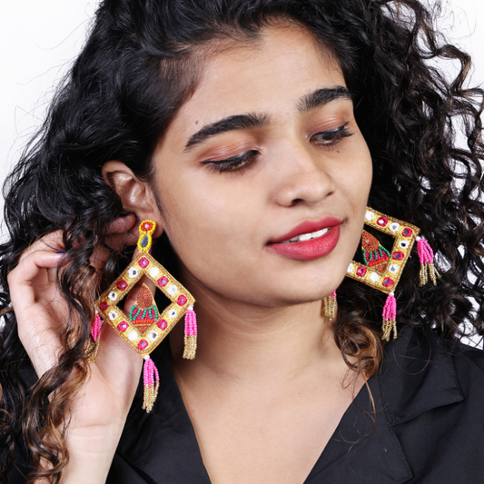 Festive Diya Mirror Frame Drops – Gold/Pink | RIAS