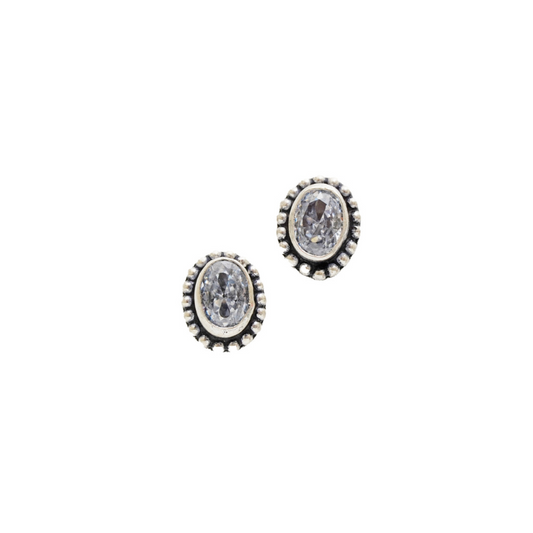 925 Silver Oval Crystal Stud Earrings