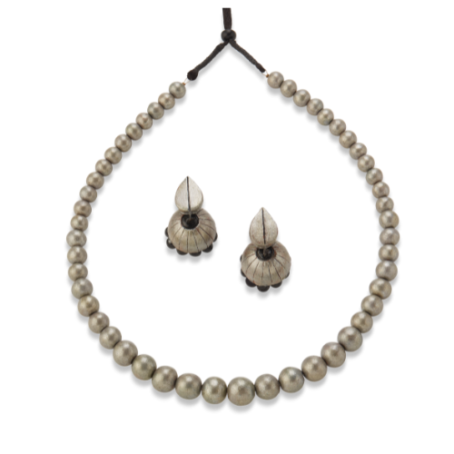 Silver Whisper – Handcrafted Bead & Jhumka Terracotta Set