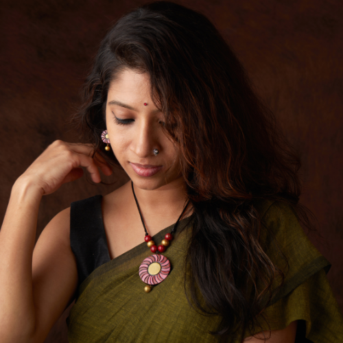 Sharvani’s Solar Bloom – Handcrafted Terracotta Jewelry Set