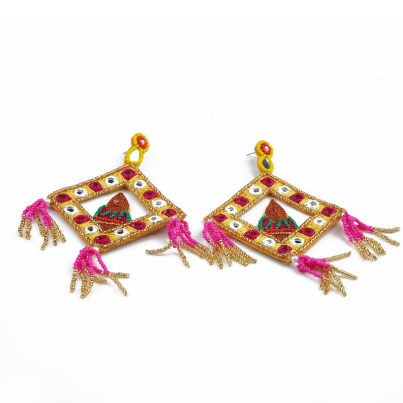Festive Diya Mirror Frame Drops – Gold/Pink | RIAS
