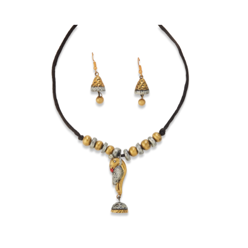 Handcrafted Parrot Pendant Terracotta Necklace Set
