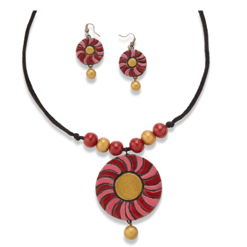 Sharvani’s Solar Bloom – Handcrafted Terracotta Jewelry Set