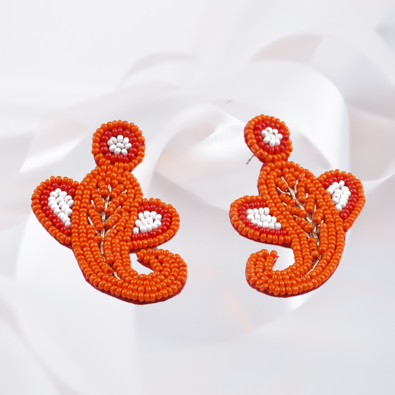Handcrafted Orange Paisley Earrings with Beads – Festive & Boho Style