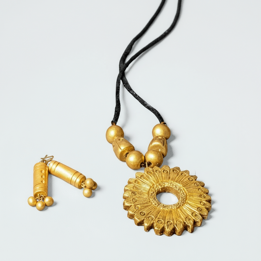 Ayesha's Golden Blossom Terracotta Necklace Set