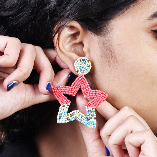 Starlight Pop Handmade Red & Multicolor Beaded Star Earrings