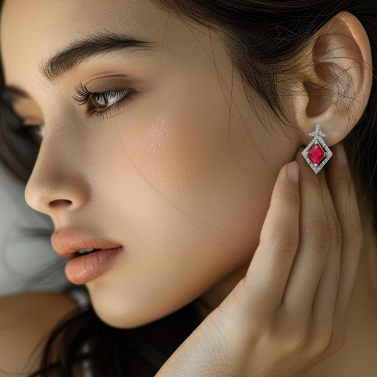 925 Silver Ruby Halo Stud Earrings