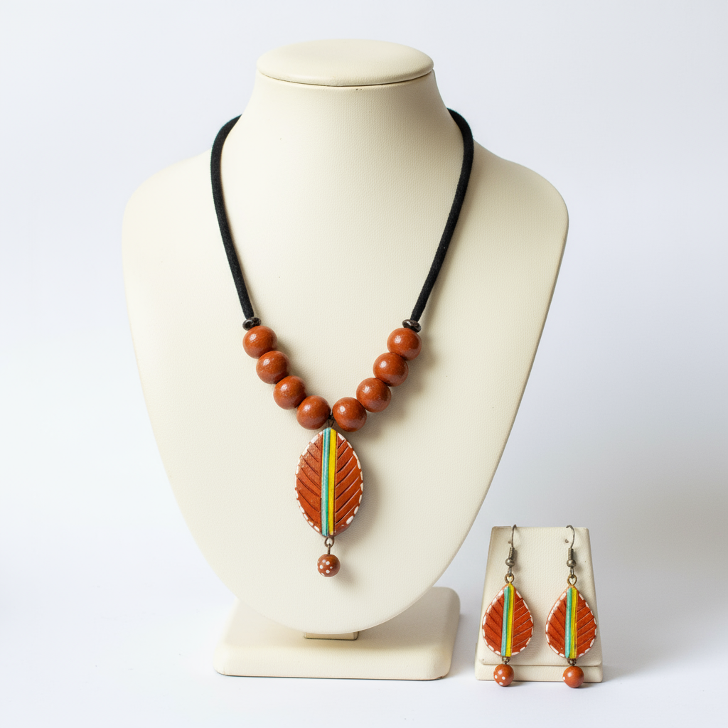 Rajvi's Handcrafted brown terracotta necklace set