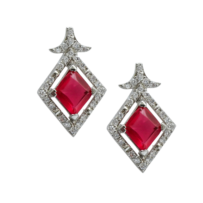 925 Silver Ruby Halo Stud Earrings