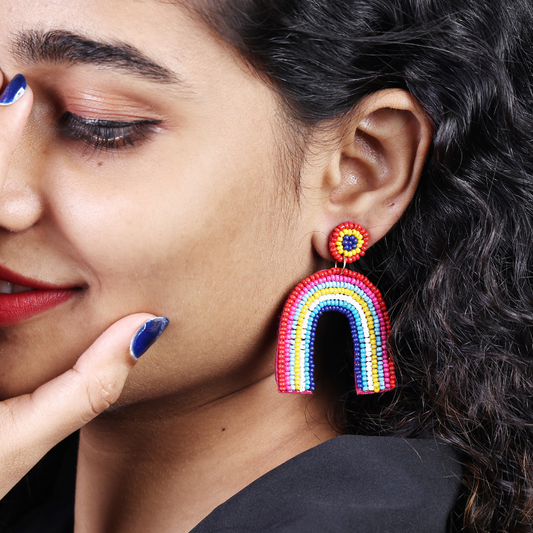 Rainbow Funk Beaded Earrings – Color Pop Statement Style
