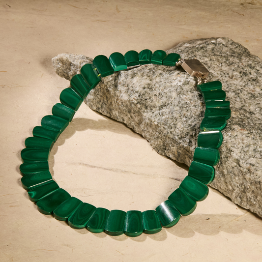 Signature Imperial Malachite Choker | Hand-Carved Natural Gemstone with 925 Sterling Silver