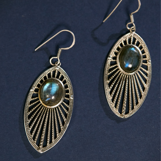 Labradorite Drop Earrings in 925 Sterling Silver