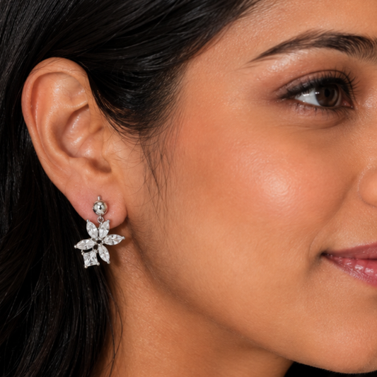 Crystal Blossom Sterling Silver Drop Earrings