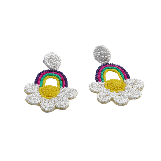 Rainbow Daisy Beaded Earrings