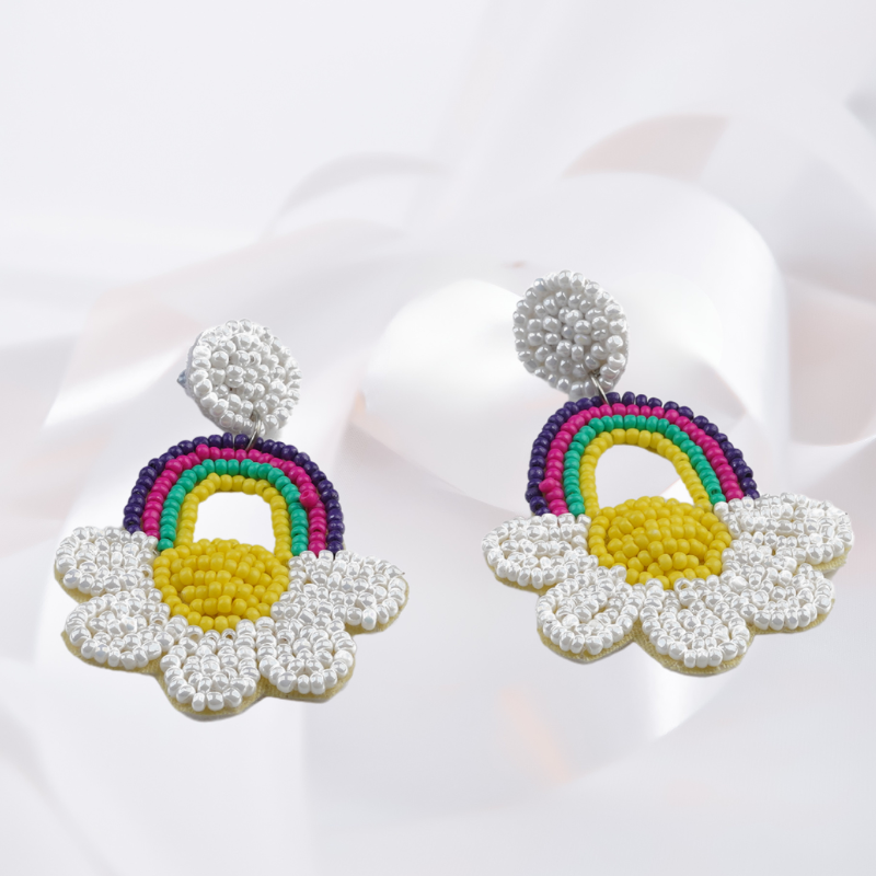 Rainbow Daisy Beaded Earrings