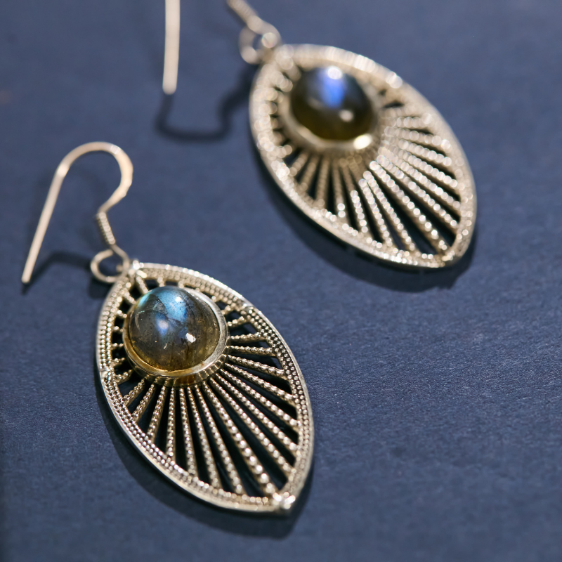 Labradorite Drop Earrings in 925 Sterling Silver