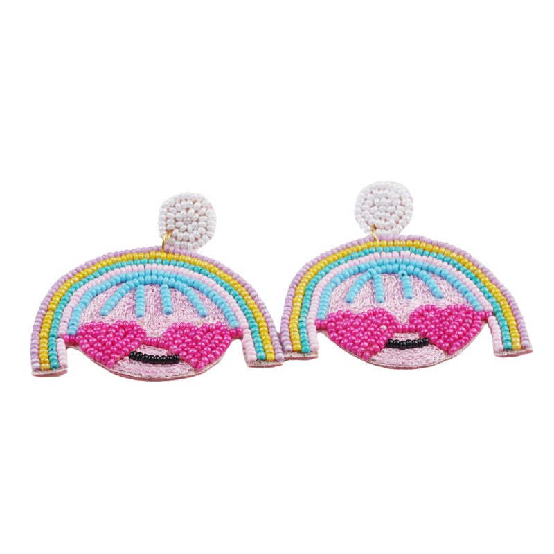 Rainbow Emoji Handmade Beaded Earrings – Heart Eyes Statement Jewelry by RIAS