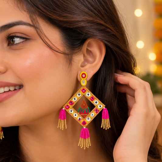 Rangoli Mirror Tassel Statement Earrings