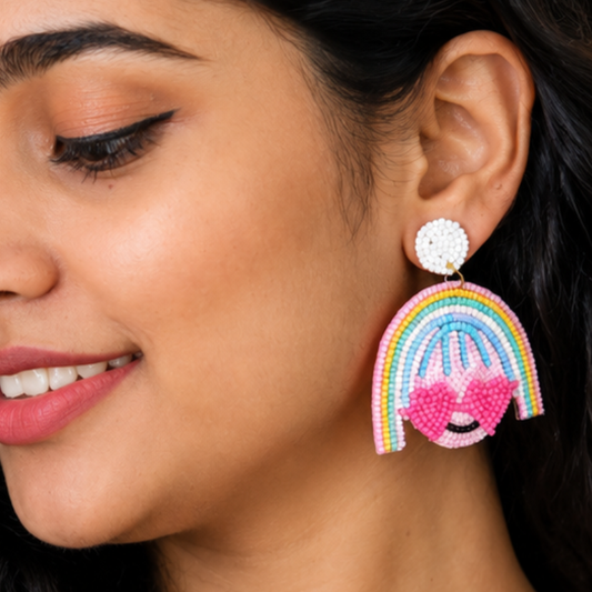 Rainbow Heart Smile Beaded Statement Earrings