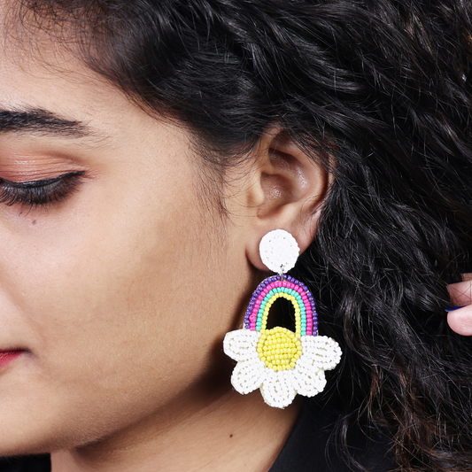 Rainbow Daisy Beaded Earrings