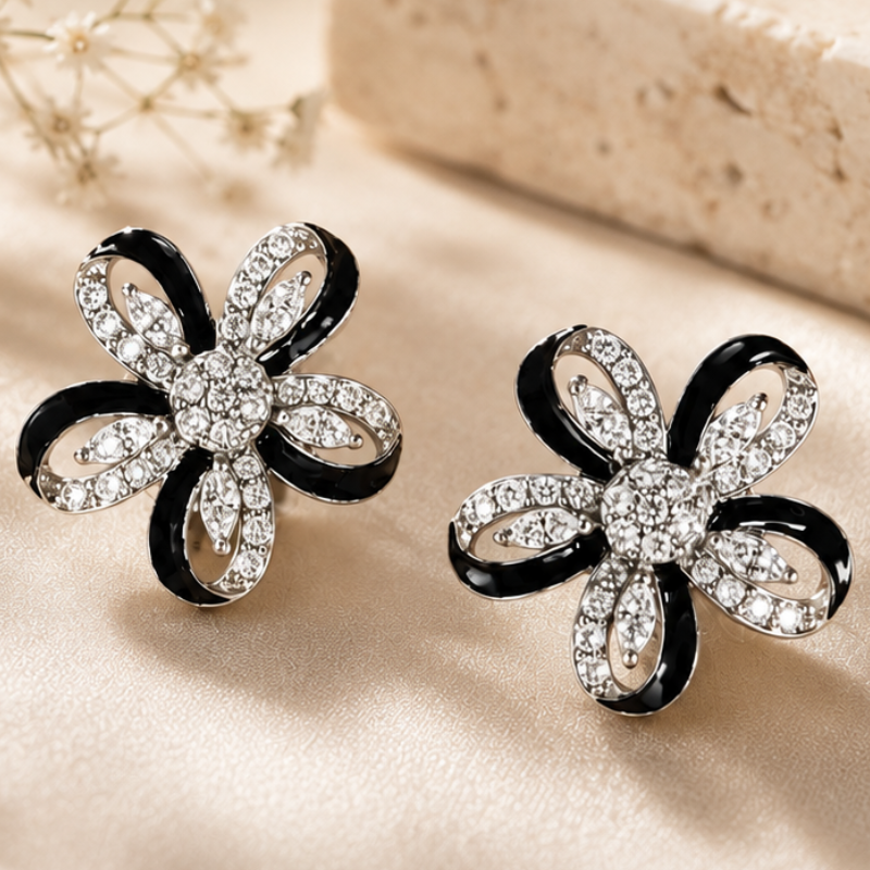 Midnight Bloom Sterling Silver Stud Earrings
