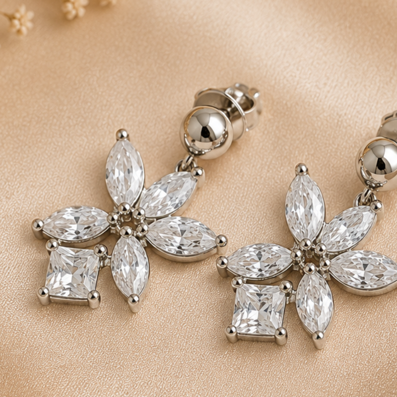 Crystal Blossom Sterling Silver Drop Earrings