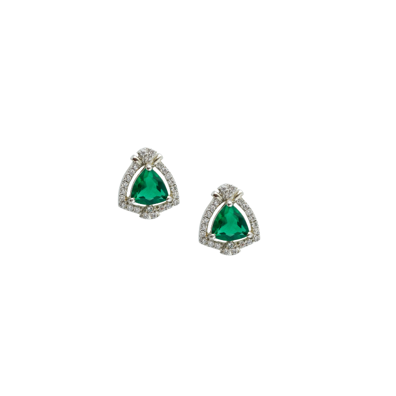 Emerald Halo Stud Earrings – 925 Silver with Green Stone
