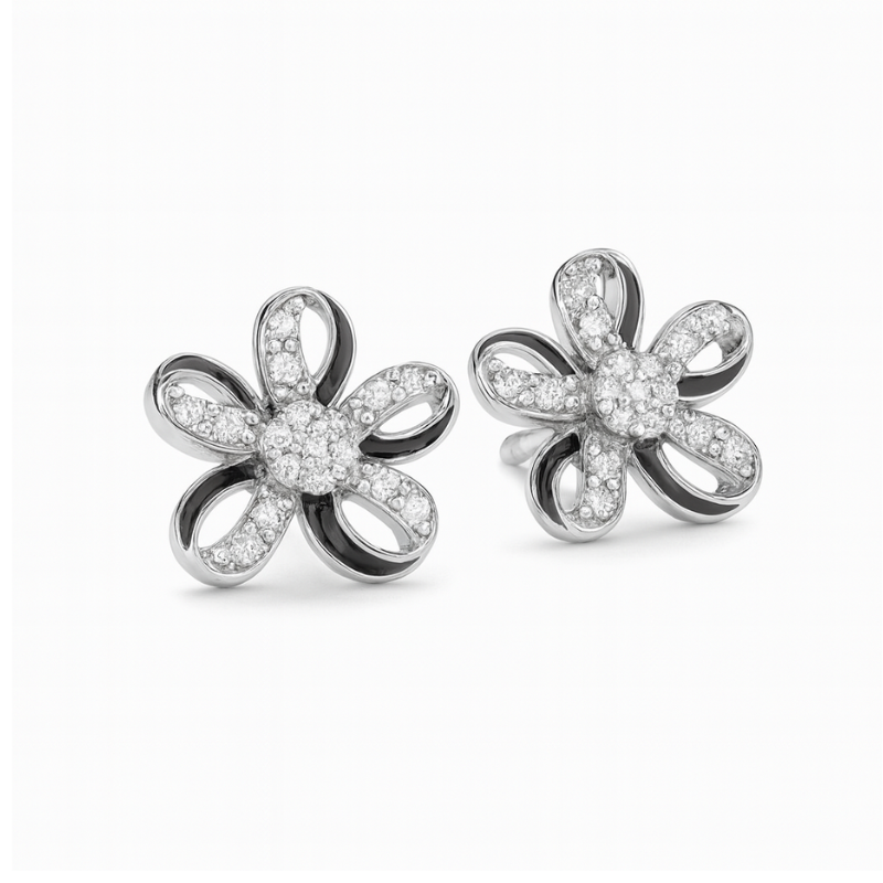 RIAS 925 Sterling Silver Floral Stud Earrings for Women – Crystal Stone Elegant Daily Wear