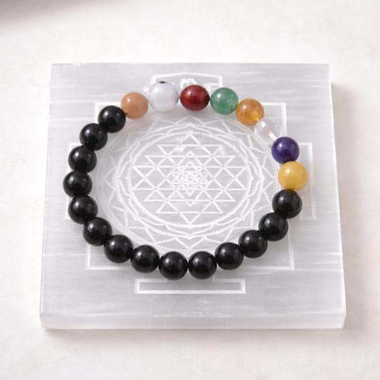 3.2 inch selenite charging plate with Sri Yantra for healing bracelets