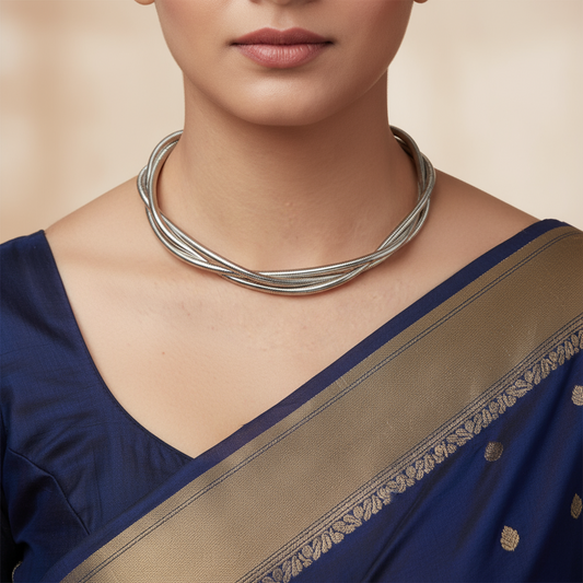 Silver-Tone Multi-Layer Choker Necklace – Modern Statement Jewelry for Women