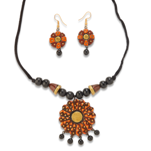 Lalita’s Amber Bloom – Handcrafted Terracotta Jewelry Set