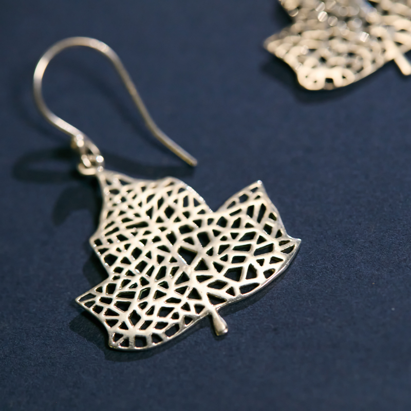 Leaf Silver Drop Earrings in 925 Sterling Silver | Nature Inspired Silver Jewelry