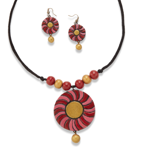 Sharvani’s Solar Bloom – Handcrafted Terracotta Jewelry Set