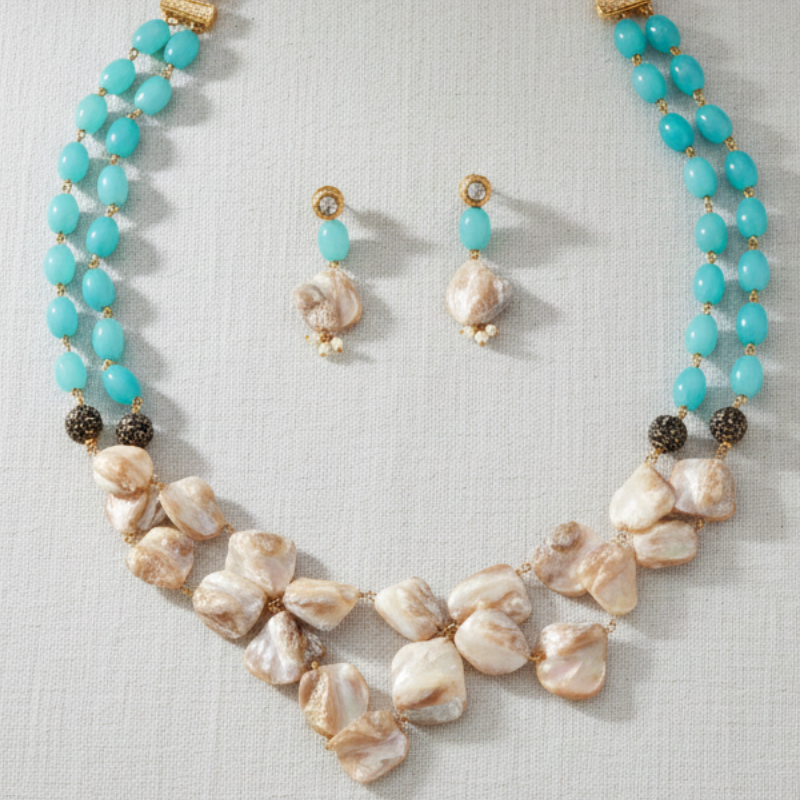 Azure Pearl Cascade Necklace Set