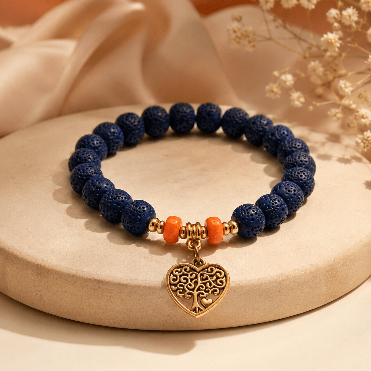 Color Pop Blue Lava Bead Bracelet with Tree of Life Charm
