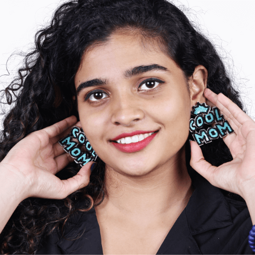 COOL MOM Statement Earrings – Black/Teal