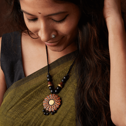 Lalita’s Amber Bloom – Handcrafted Terracotta Jewelry Set