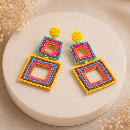 Carnival Pop Beaded Square Statement Earrings