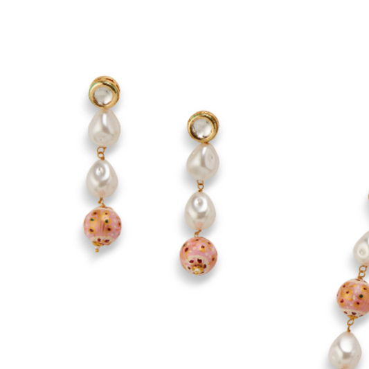 Mrinalini's Pink Bead & Pearl Necklace Set with Earrings – Elegant Festive Jewelry