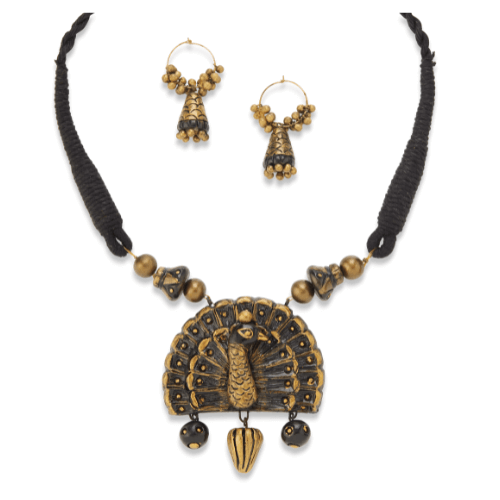 Regal Plume – Handcrafted Peacock Terracotta Jewelry Set