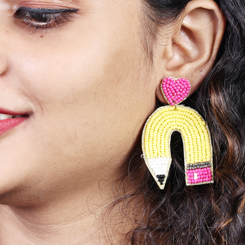 Pencil Love Handmade Beaded Earrings – Quirky Back-to-School Statement Jewelry