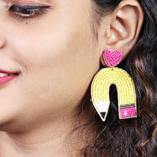 Pencil Love Handmade Beaded Earrings – Quirky Back-to-School Statement Jewelry