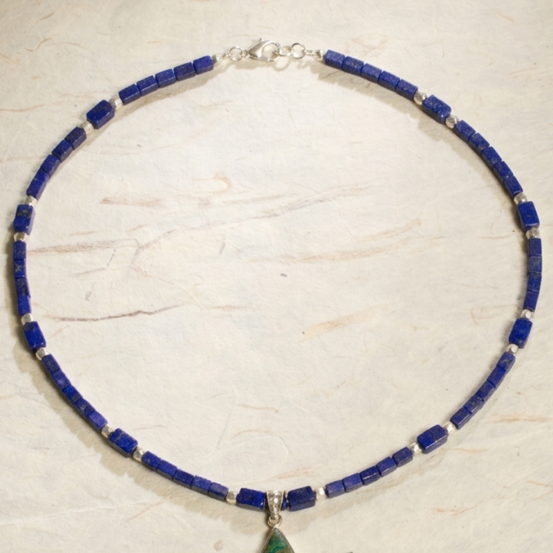 The Azure Earth Collection: Handcrafted Lapis Lazuli Mosaic Necklace