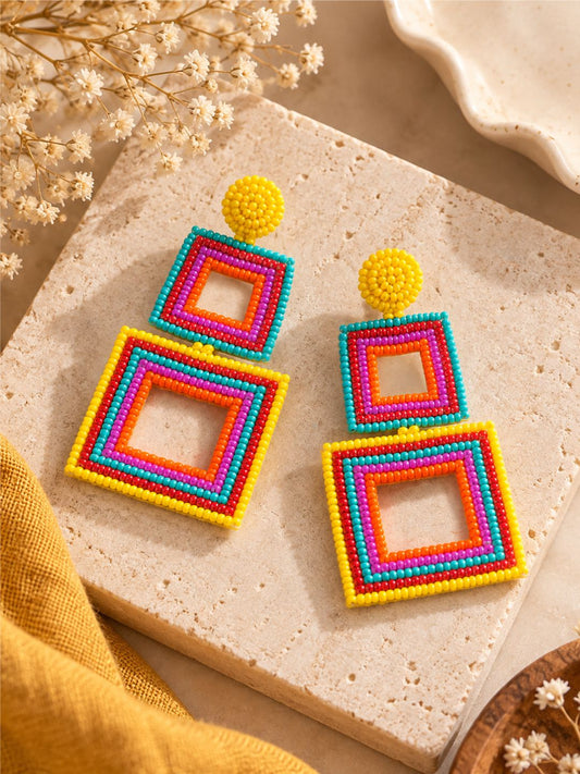 Carnival Pop Beaded Square Statement Earrings